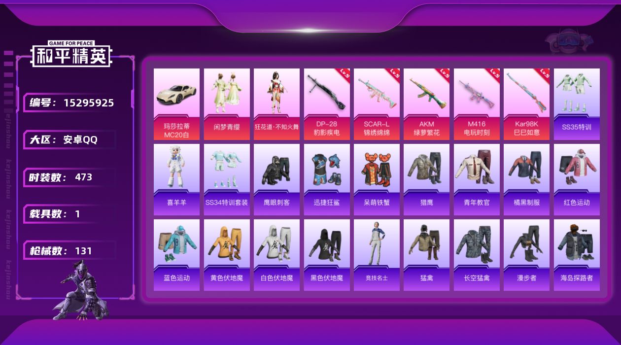 和平精英账号安卓QQ2粉装 5特效枪 1载具 5印记 可二次 可修改实名 
【热门装扮】狂花道·不知火舞,闲梦青缨,迅捷