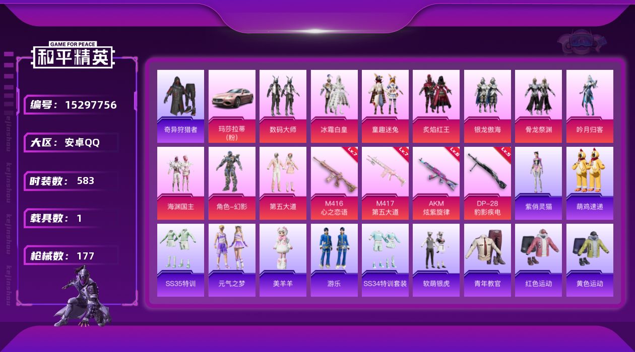 和平精英账号安卓QQ[15297756]10粉装 4特效枪 1载具 7印记 可二次 可修改实名 
【热门装扮】奇异狩猎者