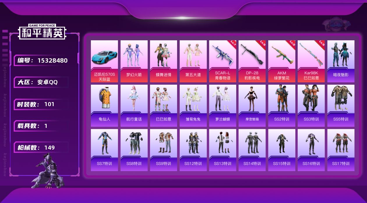 和平精英账号安卓QQ[15328480]安卓 手Q-3粉装-4特效枪-1载具-1粉色飞行器-49249热力值-7王牌印记-101套装-149枪皮【热门品类】：粉装-梦幻火箭，套装-龟仙人【粉色套装】：粉装-蝶舞迷情，粉装