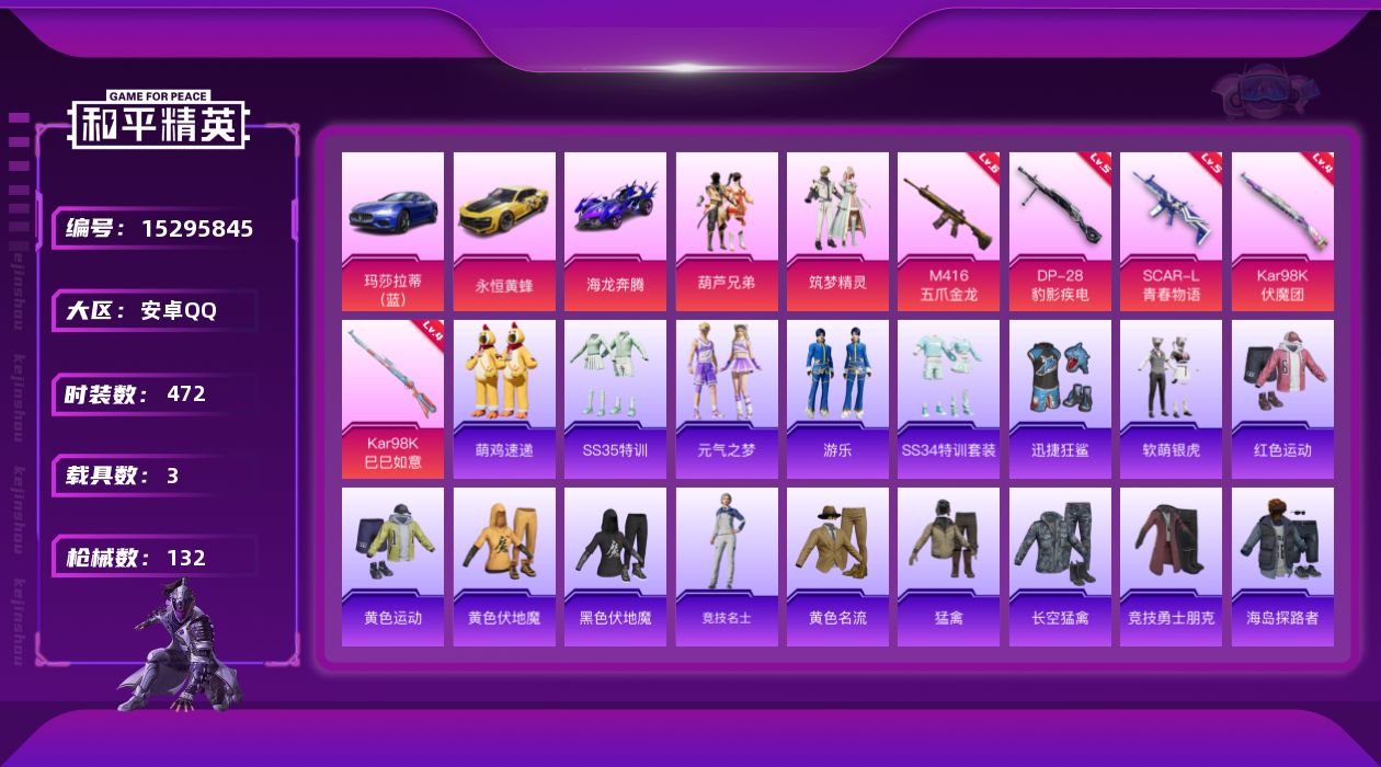 和平精英账号安卓QQ2粉装 5特效枪 3载具 8印记 可二次 可修改实名 
【热门装扮】葫芦兄弟,筑梦精灵,软萌银虎,迅