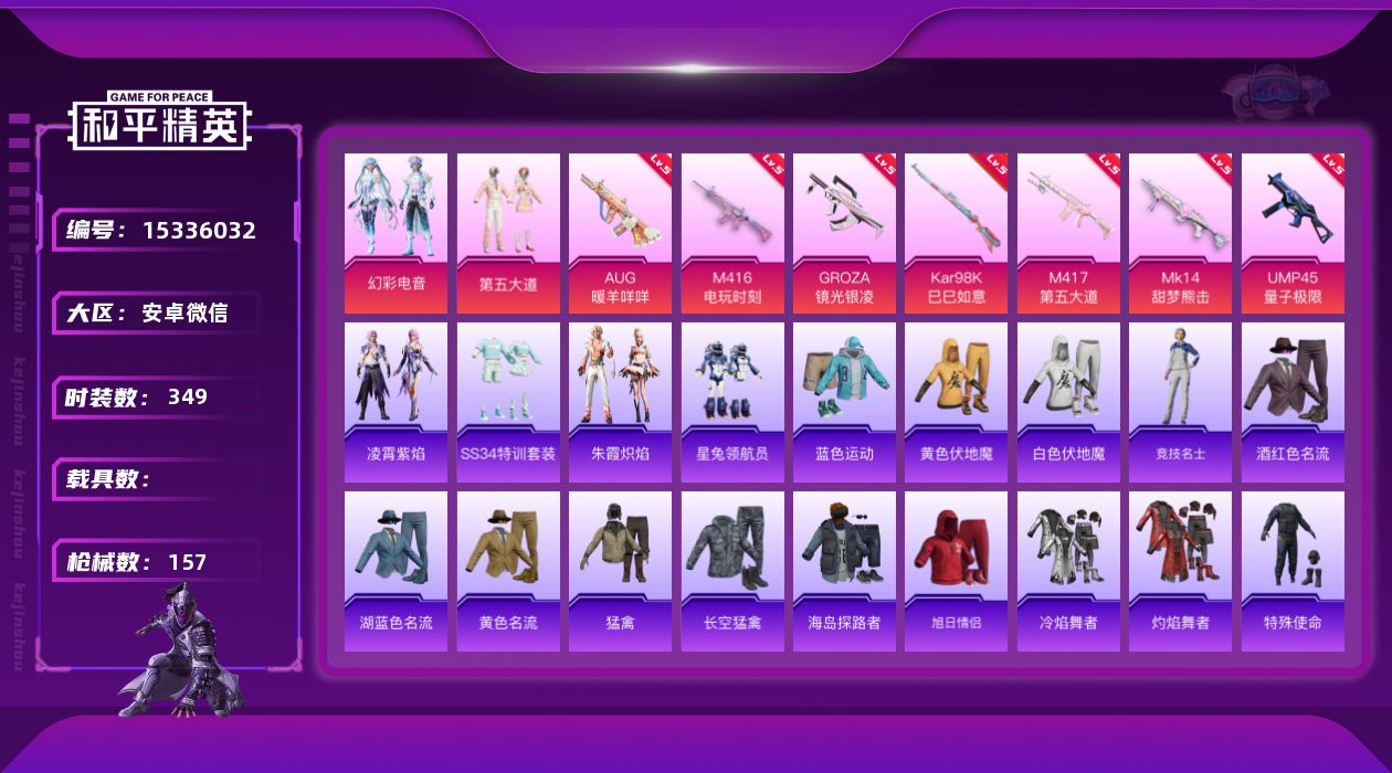 和平精英账号安卓微信[15336032]2粉装 7特效枪 0.0载具 2印记 可二次 
【热门装扮】星兔领航员,幻彩电音