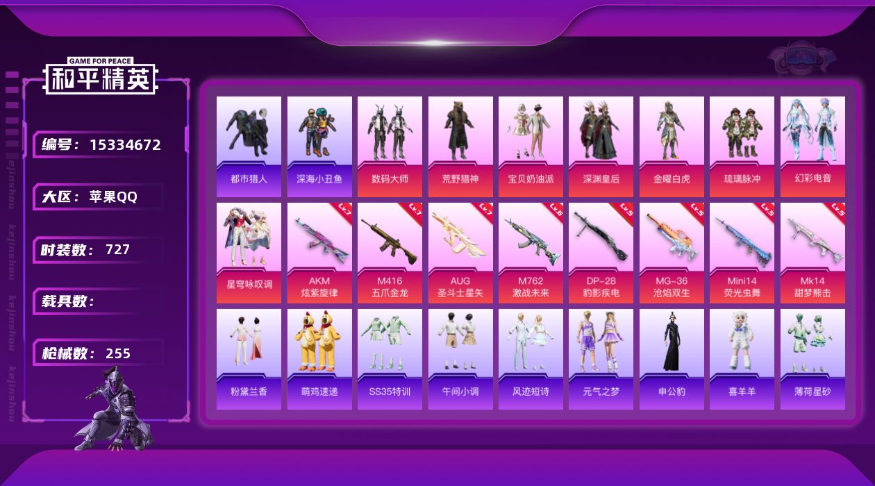 和平精英账号苹果QQ[15334672]8粉装 8特效枪 15印记 可二次 可修改实名 
【热门装扮】:星穹咏叹调,幻彩