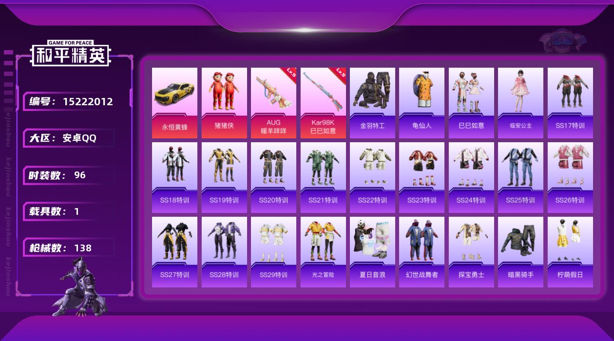 和平精英账号安卓QQ"DAS7734 包人脸 安卓手Q-3王牌印记-1粉装-2特效枪-1载具-39982热力值-96套装