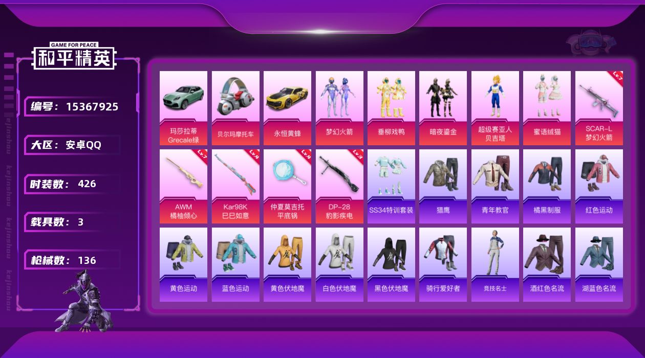 和平精英账号安卓QQ[15367925]4粉装 5特效枪 3载具 2印记 可二次 可修改实名 
【热门装扮】梦幻火箭(新