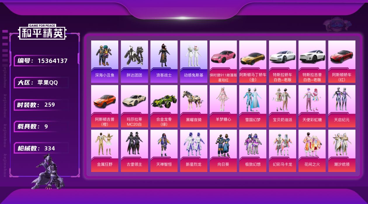 和平精英账号苹果QQ" DFZ283有二次钱包无法注销苹果Q-3稀有10载具22粉装17特效枪43热门259套装334枪