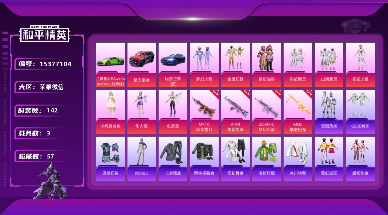和平精英账号苹果微信[15377104]9粉装 4特效枪 3载具 3印记 可二次 可修改实名 
【热门装扮】梦幻火箭(新