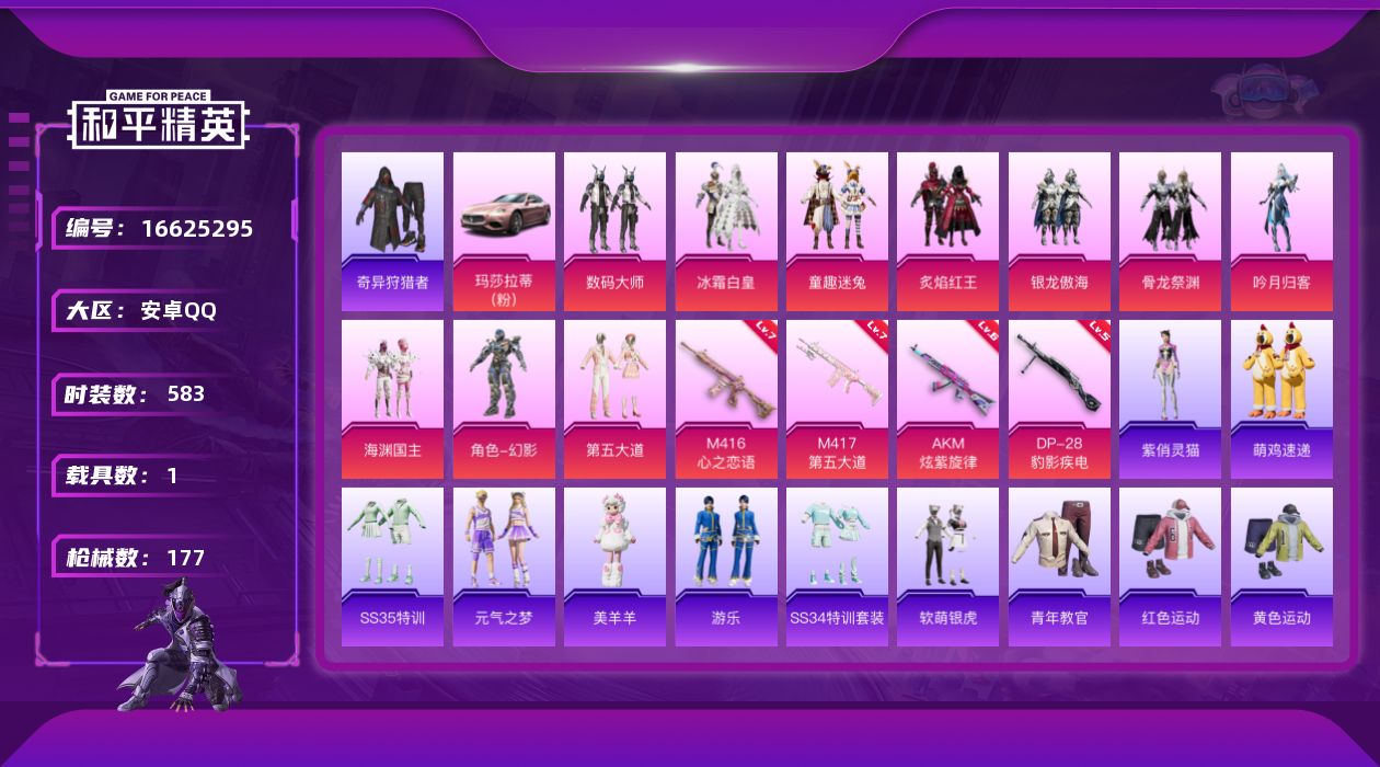 和平精英账号安卓QQ[16625295]10粉装 4特效枪 1载具 7印记 可二次 可修改实名 
【热门装扮】奇异狩猎者