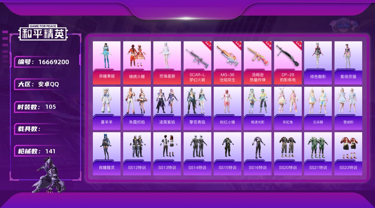 和平精英账号安卓QQ[16669200]可二次-0违规-地铁满天赋-精品女号很多手册皮-【锦绣火鲤，荧海星豚，异瞳寒姬】-安卓 手Q-3粉装-4特效枪-0载具-2粉色飞行器-40918热力值-7王牌印记-105套装-14