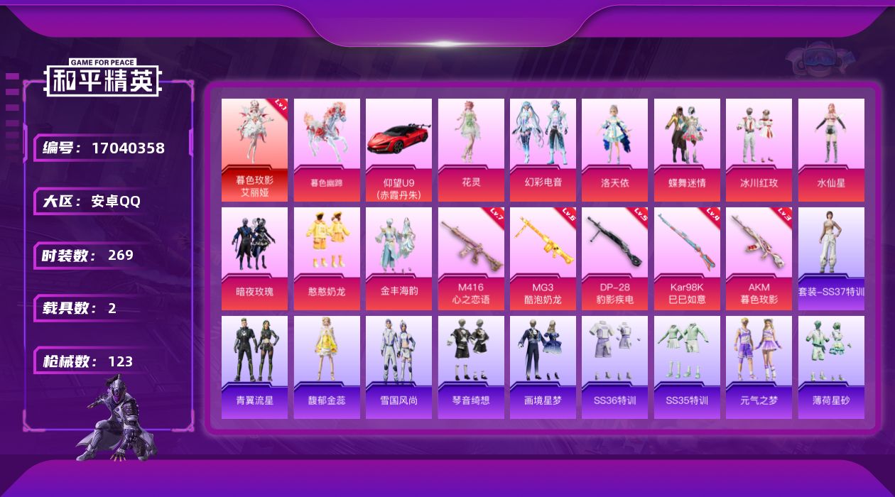 和平精英账号安卓QQ不是单字。看着像单字

实名: 不可修改 时装数: 269 载具数: 2 枪械数: 123 战备