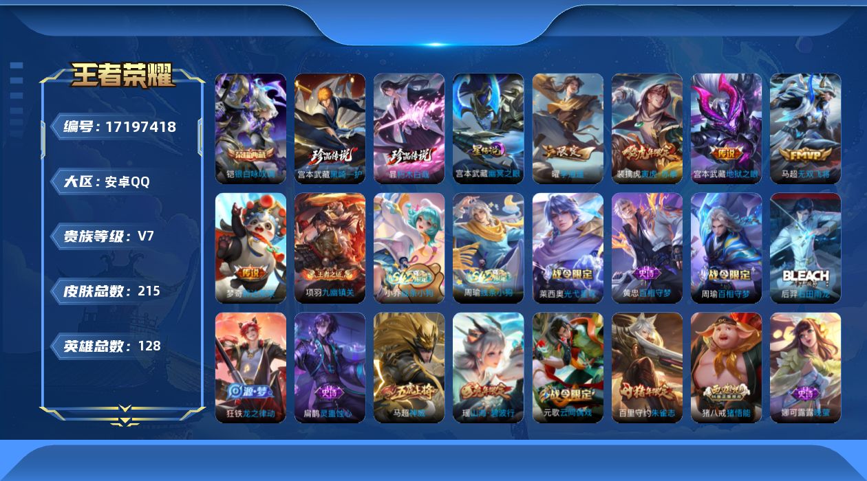 王者荣耀账号安卓QQ128英雄-215皮肤--V7-1典藏2珍品传说5传说 金标鬼谷子 1星传说幽冥之眼 【典藏】 银白