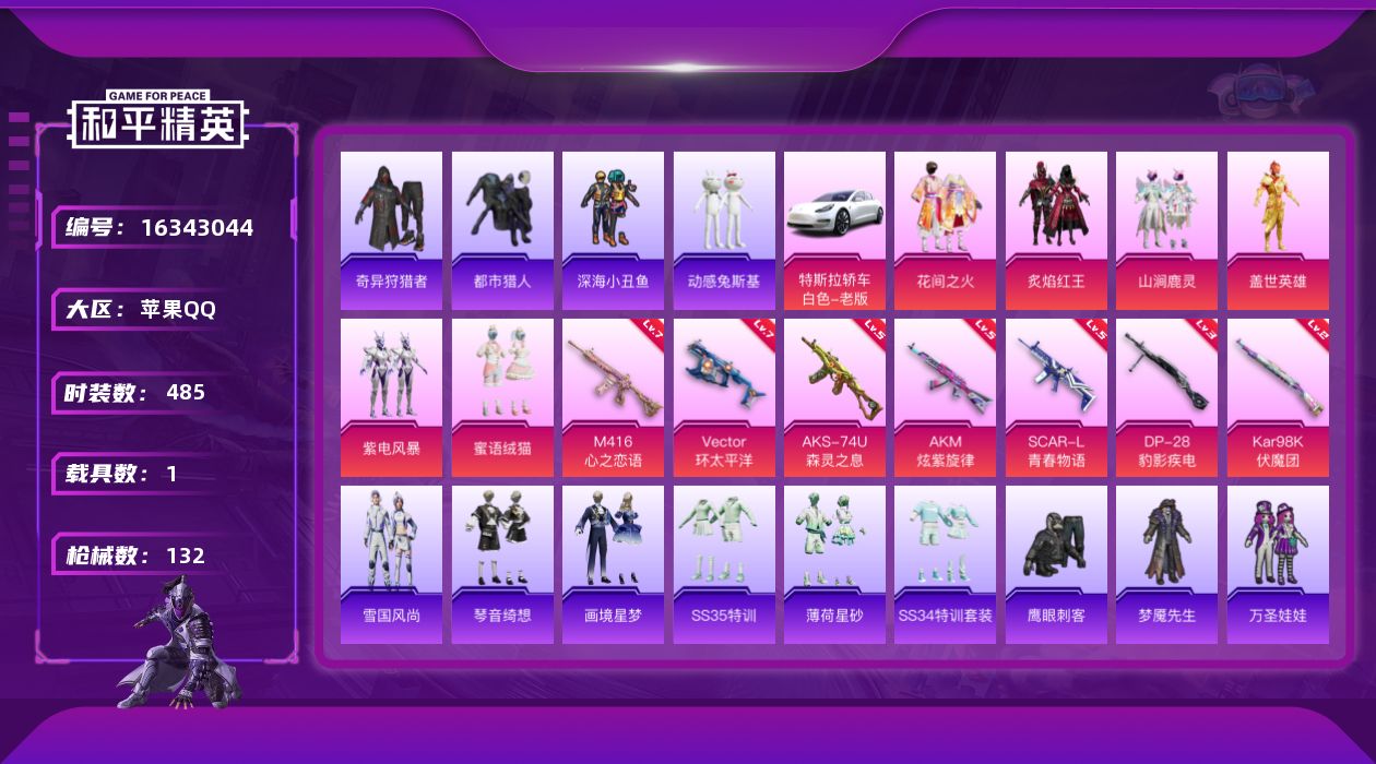 和平精英账号苹果QQ6粉装 7特效枪 1载具 14印记 可二次 可修改实名 
【热门装扮】奇异狩猎者,花间之火,炙焰红王
