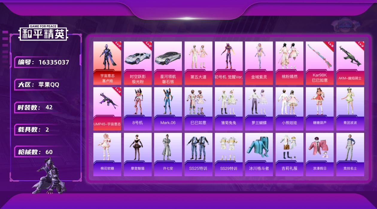 和平精英账号苹果QQ[16335037]【特价出售/店主推荐】 苹果 手Q-1神装-4粉装-3特效枪-2载具-2粉色飞行器-27612热力值-1王牌印记-42套装-60枪皮【红色载具】：时空跃影（极光粉）(二级)【红色神