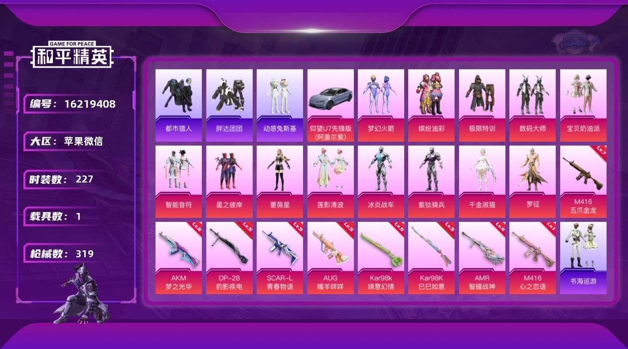 和平精英账号苹果微信[16219408]连体王者211皮肤1典藏11传说-可二次-地铁满天赋【千金淑猫-梦幻火箭-猪脸-罗征-蔷薇星】【王者至尊星耀V段位-128英雄-211皮肤-1典藏皮肤-11传说】苹果 微信-13粉
