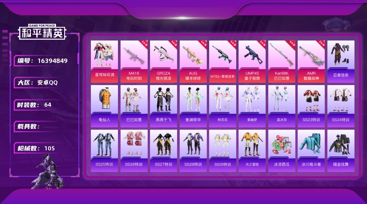 和平精英账号安卓QQW5047   可立即换绑无需挂单养号   安卓 手Q-1粉装-7特效枪-0载具-28101热力值-