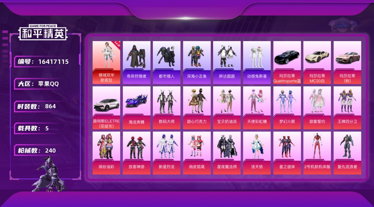 和平精英账号苹果QQ[16417115]1红装 26粉装 10特效枪 5载具 18印记 可二次 可修改实名 
【二级神装