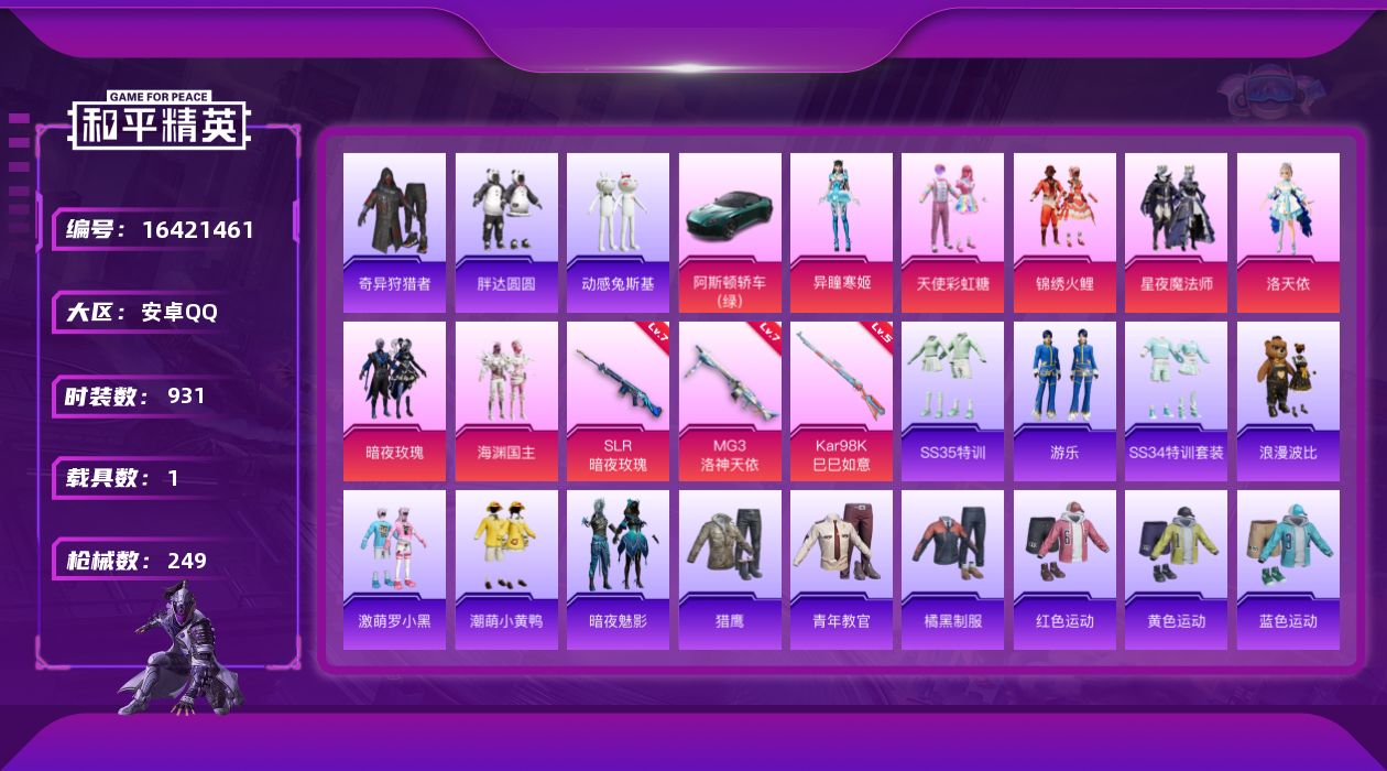 和平精英账号安卓QQ[16421461]7粉装 3特效枪 1.0载具 20印记 可二次 
【热门装扮】奇异狩猎者,胖达圆