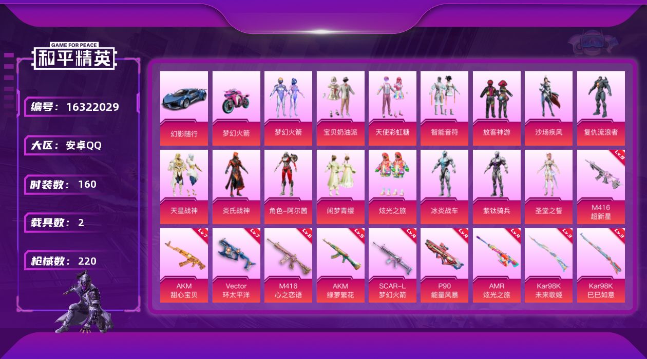 和平精英账号安卓QQDAS8925有二次安卓Q-满级M416-超新星 (9级)Vector-环太平洋 (7级)  2稀有