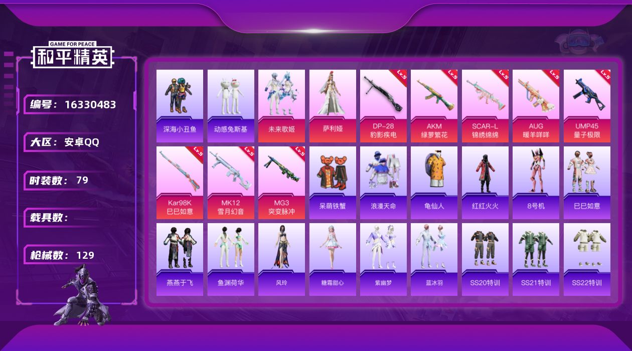 和平精英账号安卓QQ[16330483]【特价出售/店主推荐】安卓 手Q-2粉装-8特效枪-0载具-1粉色飞行器-38360热力值-8王牌印记-79套装-129枪皮【热门品类】：套装-浪漫天命，套装-深海小丑鱼，套装-动