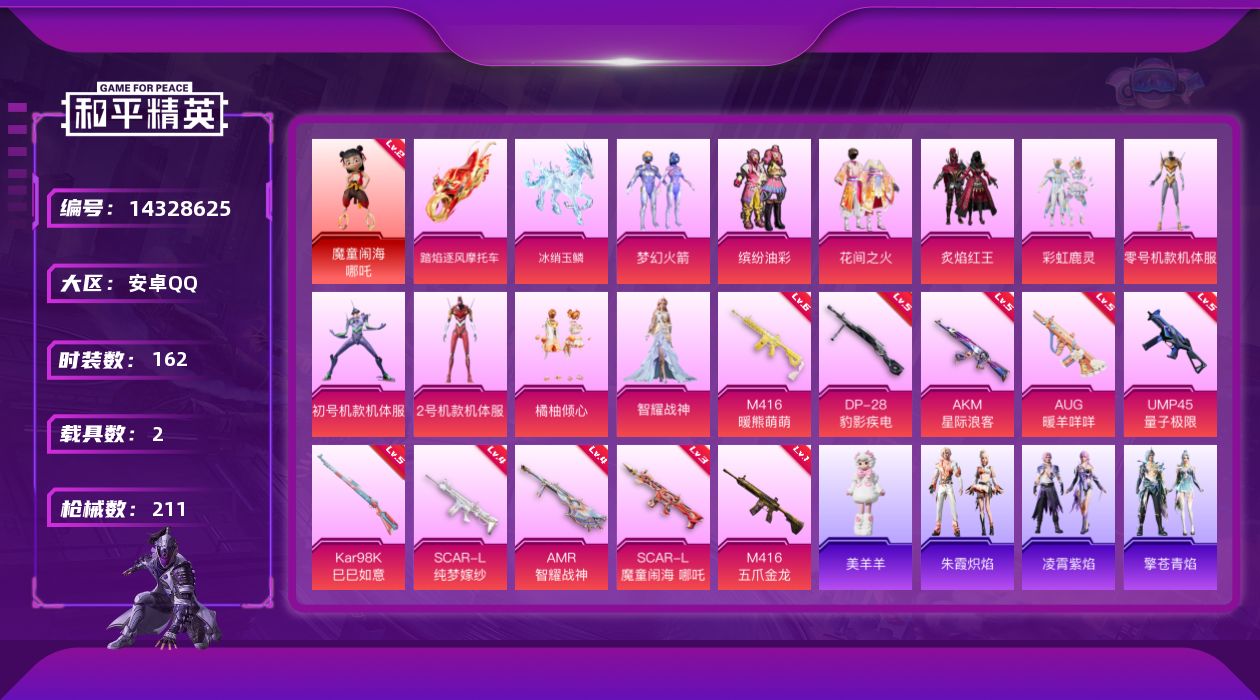 和平精英账号安卓QQ[14328625]TY442-地铁满天赋-智耀-橘柚-三色螳螂-彩虹-猪脸-火箭-花间-老6服装---安卓 手Q-1神装-10粉装-10特效枪-2载具-4粉色飞行器-72423热力值-11王牌印记-