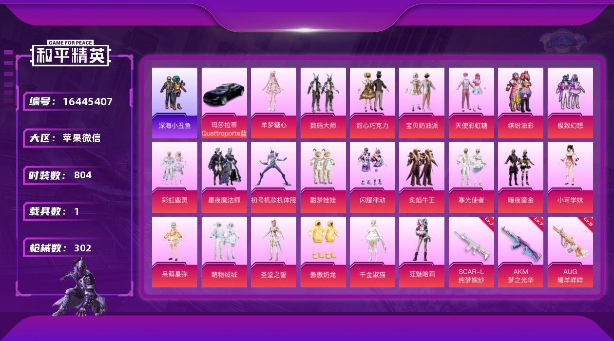 和平精英账号苹果微信[16445407]22粉装 8特效枪 1.0载具 18印记 可二次 
【热门装扮】迅捷狂鲨,深海小