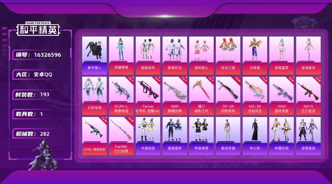 和平精英账号安卓QQ[16326596]无敌战神框极品小号！【特价出售/店主推荐】安卓 手Q-9粉装-10特效枪-1载具-9粉色飞行器-88461热力值-17王牌印记-193套装-282枪皮【热门品类】：套装-浪漫天命，