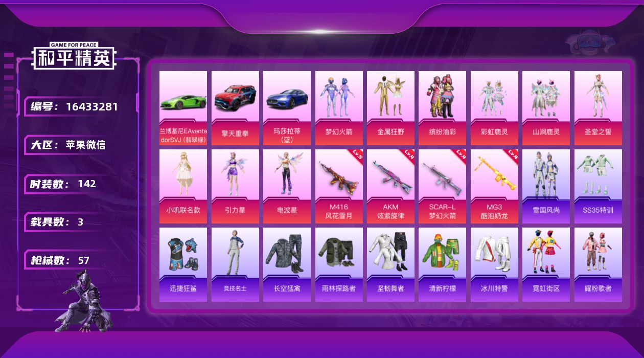 和平精英账号苹果微信[16433281]9粉装 4特效枪 3载具 3印记 可二次 可修改实名 
【热门装扮】梦幻火箭(新