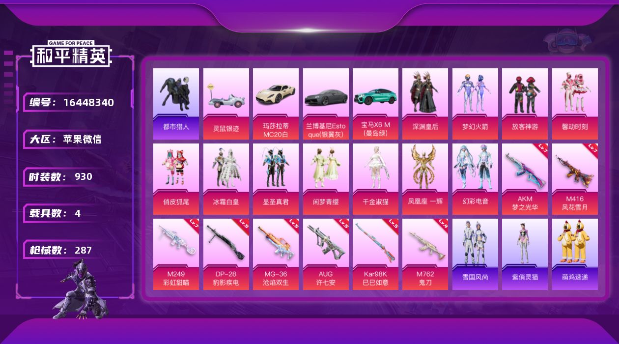 和平精英账号苹果微信[16448340]11粉装 8特效枪 4载具 13印记 可二次 可修改实名 
【热门装扮】千金淑猫