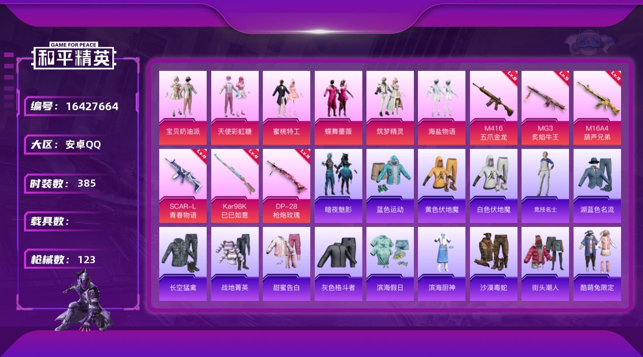 和平精英账号安卓QQ[16427664]6粉装 6特效枪 4印记 可二次 可修改实名 
【热门装扮】天使彩虹糖,宝贝奶油