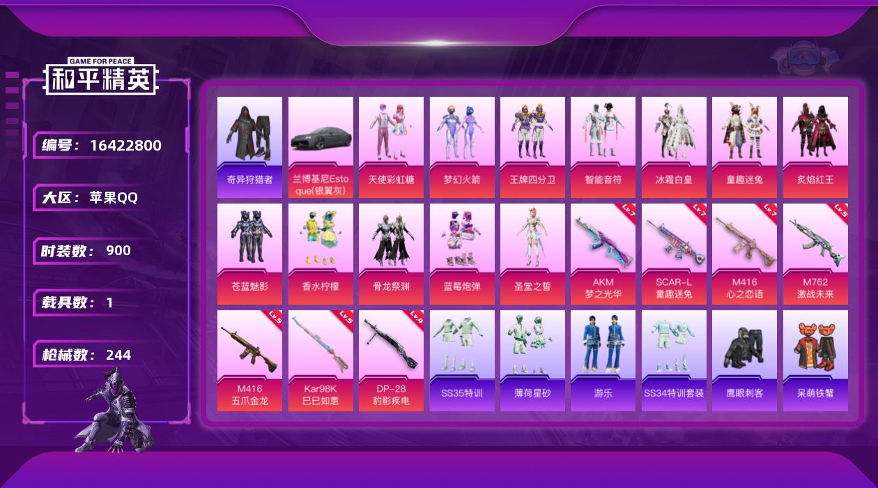 和平精英账号苹果QQ[16422800]12粉装 7特效枪 1载具 11印记 可二次 可修改实名 
【热门装扮】奇异狩猎