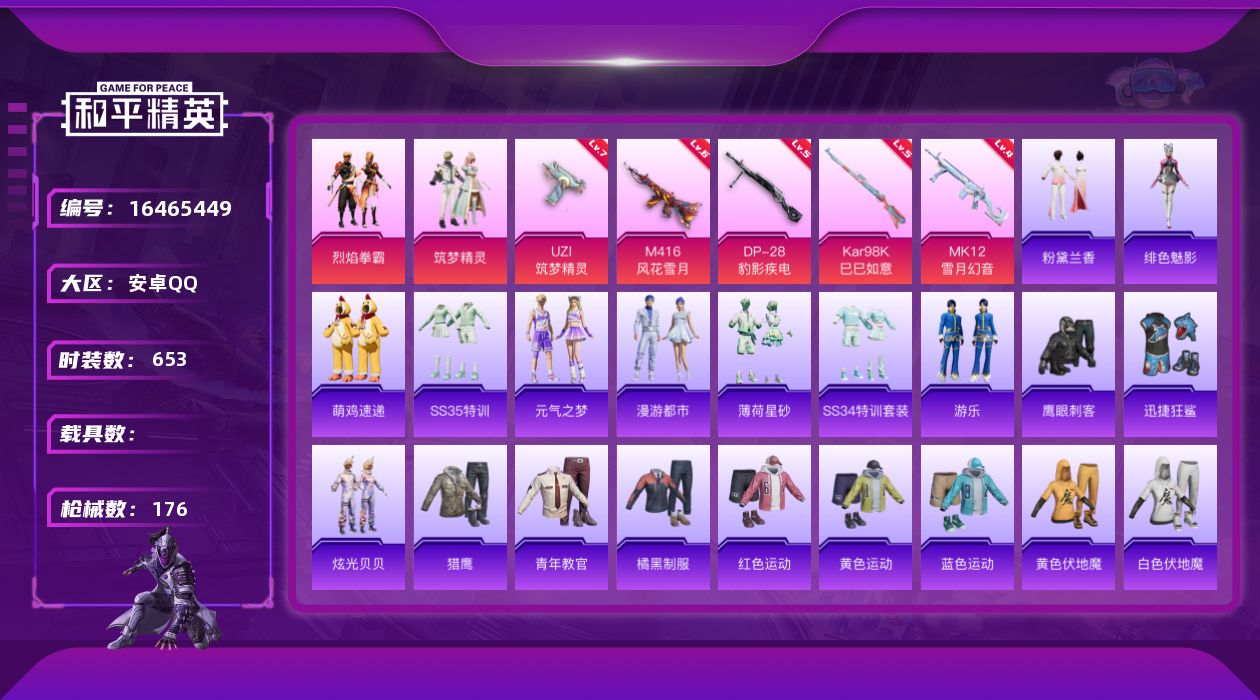 和平精英账号安卓QQ2粉装 5特效枪 0.0载具 10印记 可二次 
【热门装扮】鹰眼刺客,迅捷狂鲨,炫光贝贝,烈焰拳霸