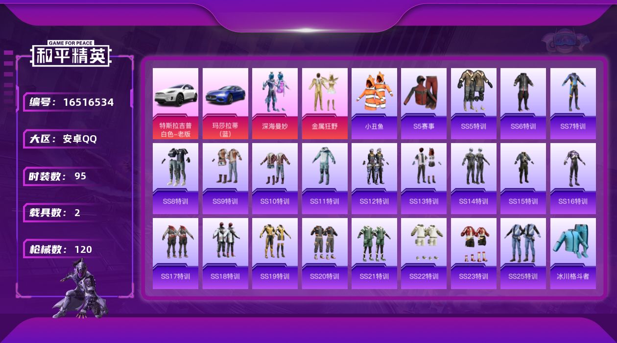 和平精英账号安卓QQ[16516534]【特价出售/店主推荐】安卓 手Q-2粉装-1特效枪-2载具-0粉色飞行器-35291热力值-6王牌印记-95套装-120枪皮【热门品类】：套装-小丑鱼，套装-SS1特训【粉色套装】