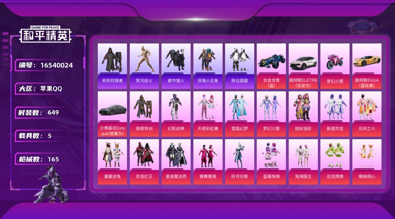 和平精英账号苹果QQ24粉装 9特效枪 5载具 8印记 可二次 
【热门装扮】奇异狩猎者,绯穹魔姬,冥河战士(老木乃伊)