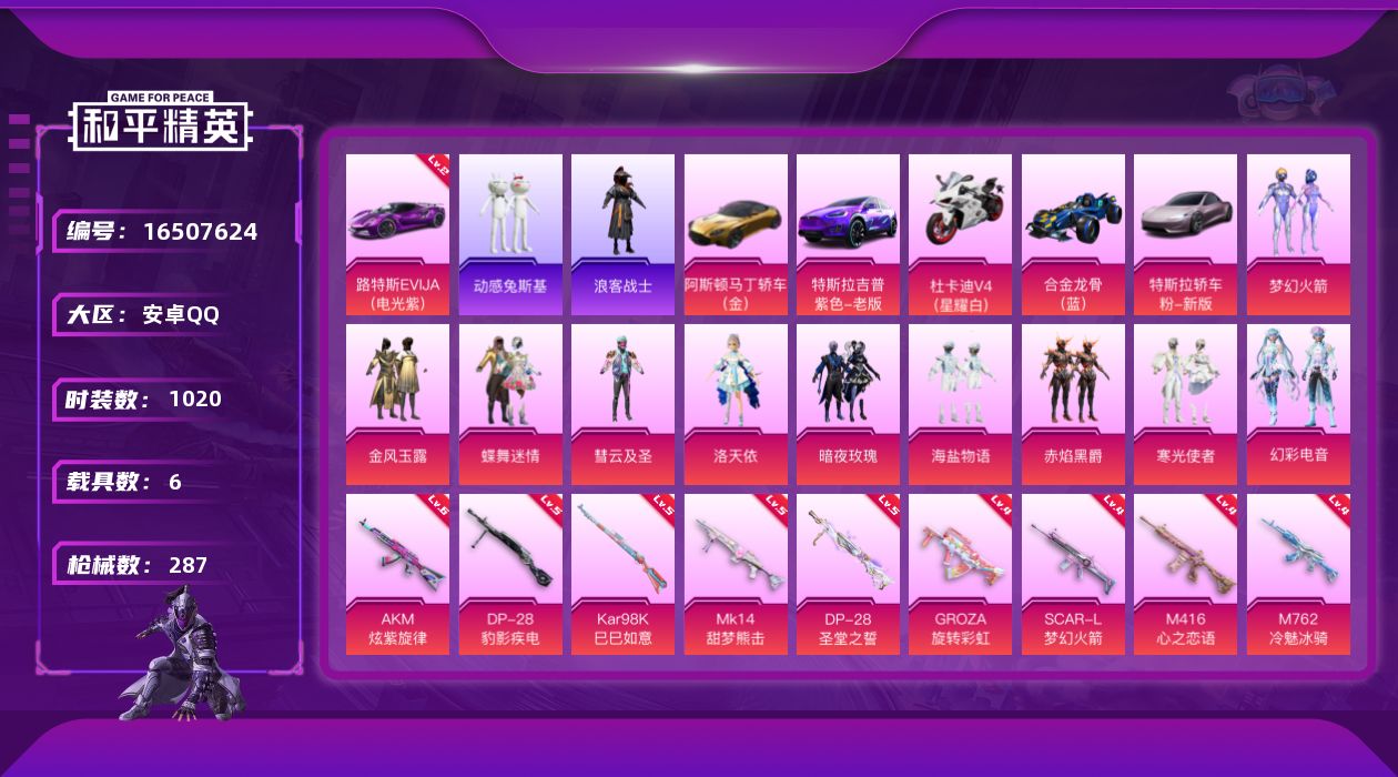 和平精英账号安卓QQ11粉装 12特效枪 6载具 27印记 可二次 可修改实名 
【热门装扮】幻彩电音,梦幻火箭(新10