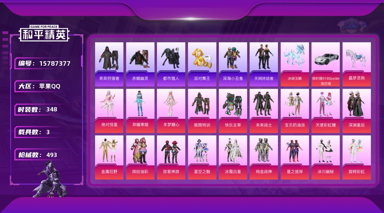 和平精英账号苹果QQ【3载具 25特效枪 31粉装 493枪皮 348套装】16w热力值,吃丹修仙号,萌熊背包/赤蝎幽灵