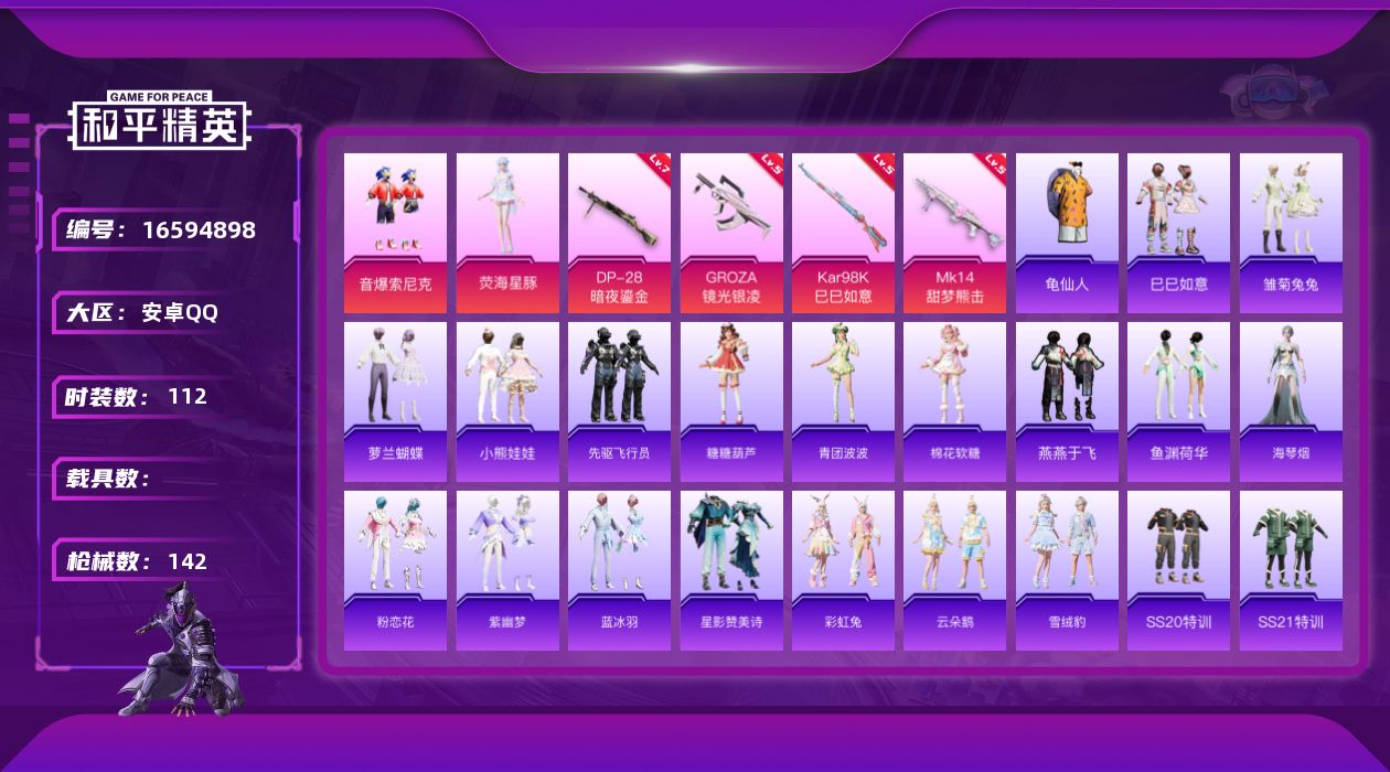 和平精英账号安卓QQW5663   可立即换绑无需挂单养号    安卓 手Q-2粉装-4特效枪-0载具-37855热力值