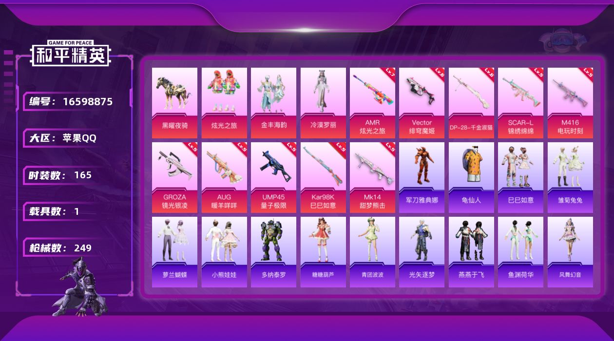和平精英账号苹果QQW6321   可立即换绑无需挂单养号   苹果 手Q-3粉装-11特效枪-1载具-71212热力值