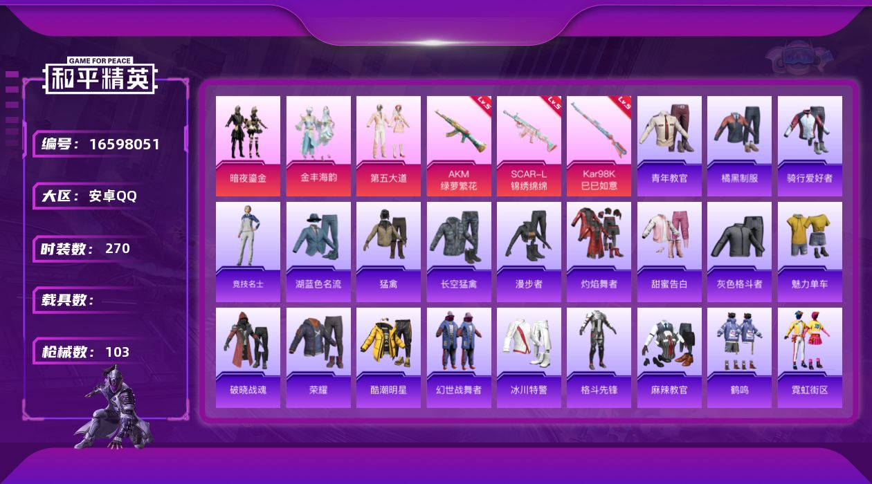 和平精英账号安卓QQ[16598051]3粉装 3特效枪 1印记 可二次 可修改实名 
【热门装扮】暗夜鎏金,第五大道,