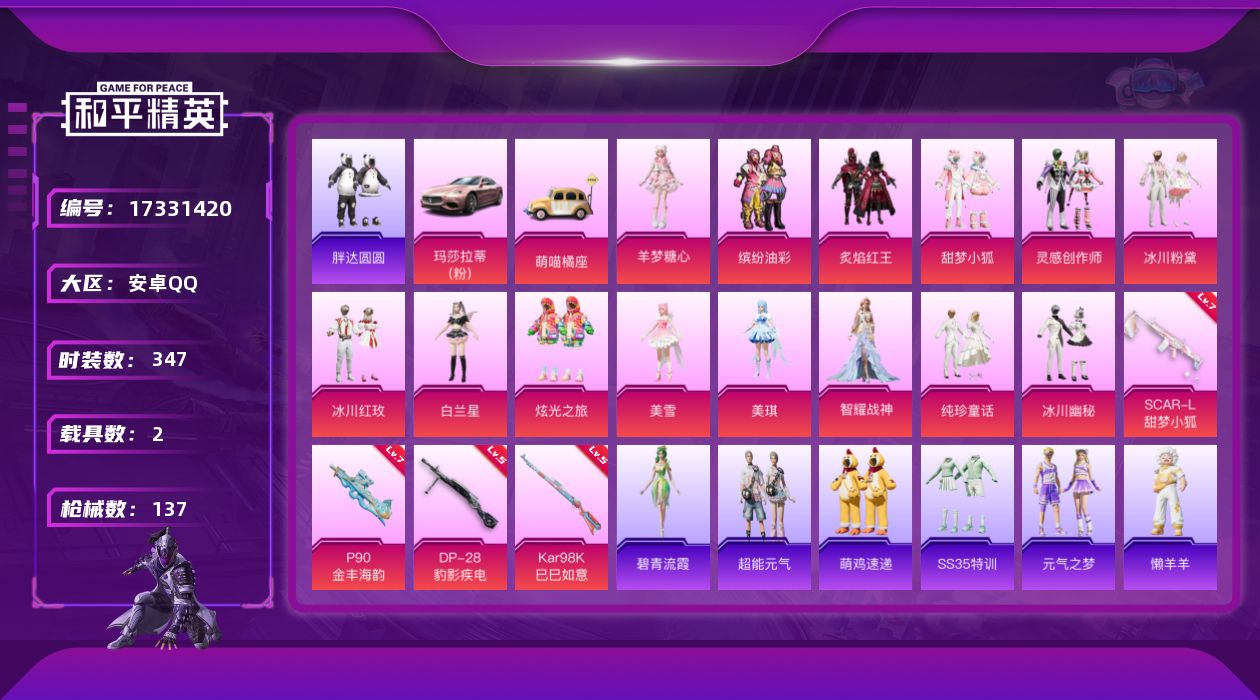 和平精英账号安卓QQ[17331420]14粉装 4特效枪 2载具 6印记 可二次 可修改实名 
【热门装扮】智耀战神,